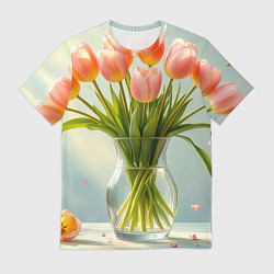 Футболка мужская Нежно-розовые тюльпаны в лучах весны, цвет: 3D-принт