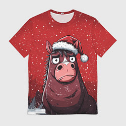 Мужская футболка Конь в новогодней шапке