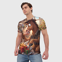 Футболка мужская Новогодний конь сыщик, цвет: 3D-принт — фото 2