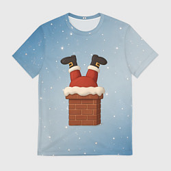 Мужская футболка Санта торчит из трубы