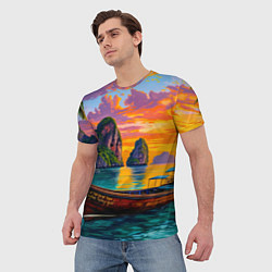 Футболка мужская Тропический закат у скал, цвет: 3D-принт — фото 2