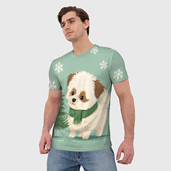 Футболка мужская Новогодний песик с елочкой, цвет: 3D-принт — фото 2