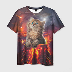 Мужская футболка Кот на вулкане