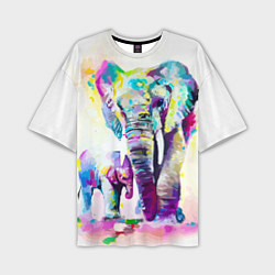 Футболка оверсайз мужская Акварельные слоны, цвет: 3D-принт