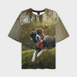 Мужская футболка оверсайз Собачка на траве