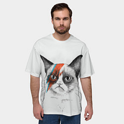 Футболка оверсайз мужская David Bowie: Grumpy cat, цвет: 3D-принт — фото 2
