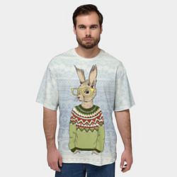 Футболка оверсайз мужская Кролик хипстер, цвет: 3D-принт — фото 2