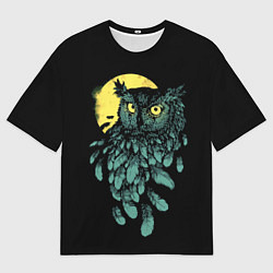 Мужская футболка оверсайз Филин - светящиеся глаза