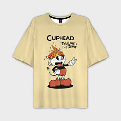Мужская футболка оверсайз Cuphead: Flame Mugman