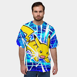 Футболка оверсайз мужская Пикачу бежит с молниями, цвет: 3D-принт — фото 2