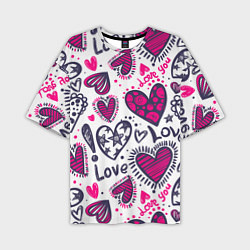 Футболка оверсайз мужская Love - pink hearts, цвет: 3D-принт