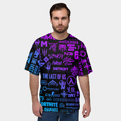 Футболка оверсайз мужская Неоновые лого игр, цвет: 3D-принт — фото 2
