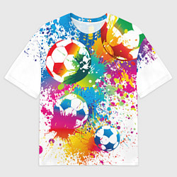 Мужская футболка оверсайз Футбольные мячи - красочные брызги