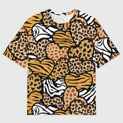 Футболка оверсайз мужская Сердца из шкур африканских животных, цвет: 3D-принт