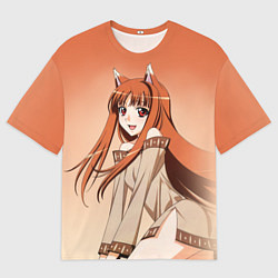 Футболка оверсайз мужская Милая аниме девочка-оборотень - Волчица и пряности, цвет: 3D-принт