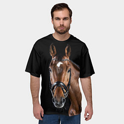 Футболка оверсайз мужская Гнедая красивая лошадь, цвет: 3D-принт — фото 2