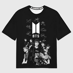 Футболка оверсайз мужская BTS плакат с автографами, цвет: 3D-принт