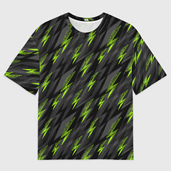 Мужская футболка оверсайз Зеленые молнии паттерн