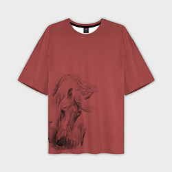 Мужская футболка оверсайз Конь на красном фоне