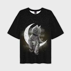 Мужская футболка оверсайз Кот на луне