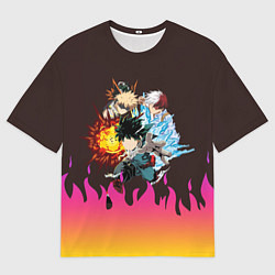 Мужская футболка оверсайз MY HERO ACADEMIA разноцветное пламя