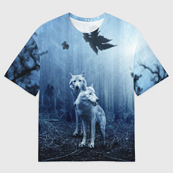 Футболка оверсайз мужская Волки в тёмном лесу, цвет: 3D-принт