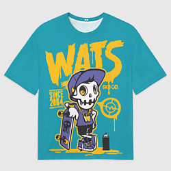 Футболка оверсайз мужская Граффити Wats череп в кепке, цвет: 3D-принт
