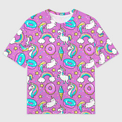Мужская футболка оверсайз Pink unicorn