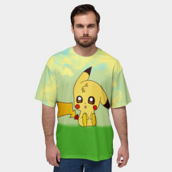 Футболка оверсайз мужская Пикачу на травке, цвет: 3D-принт — фото 2