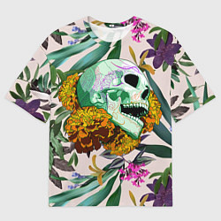 Футболка оверсайз мужская Череп в цветах, цвет: 3D-принт