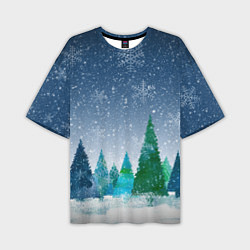 Мужская футболка оверсайз Снежинки в лесу