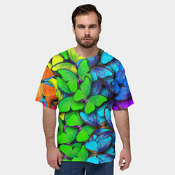 Футболка оверсайз мужская Радужные бабочки, цвет: 3D-принт — фото 2
