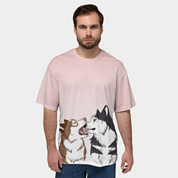Футболка оверсайз мужская Хаски играют, цвет: 3D-принт — фото 2