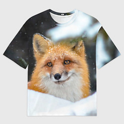 Футболка оверсайз мужская Лисичка на сугробе, цвет: 3D-принт