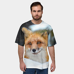 Футболка оверсайз мужская Лисичка на сугробе, цвет: 3D-принт — фото 2