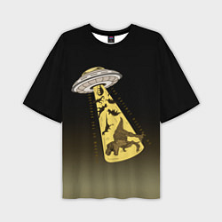Мужская футболка оверсайз НЛО похищает динозавров