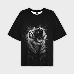 Мужская футболка оверсайз Тигр рычит Tiger realistic