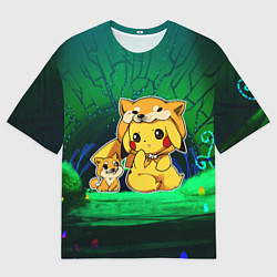 Футболка оверсайз мужская Пикачу и корги, цвет: 3D-принт
