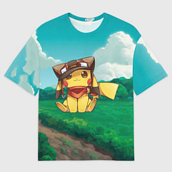 Футболка оверсайз мужская Пикачу летчик, цвет: 3D-принт