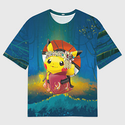 Мужская футболка оверсайз Пикачу гейша