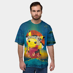 Футболка оверсайз мужская Пикачу гейша, цвет: 3D-принт — фото 2