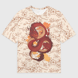 Мужская футболка оверсайз Китайский Дракон и Сакура