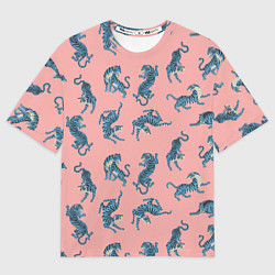 Мужская футболка оверсайз Много синих тигров Символ года