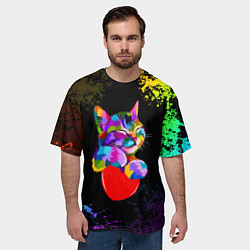 Футболка оверсайз мужская РАДУЖНЫЙ КОТИК RAINBOW KITTY, цвет: 3D-принт — фото 2