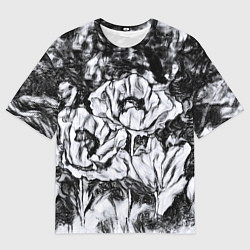 Футболка оверсайз мужская Черно-белый узор Маки, цвет: 3D-принт