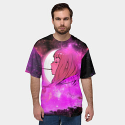 Футболка оверсайз мужская Аниме Девушка Розовый Космос, цвет: 3D-принт — фото 2