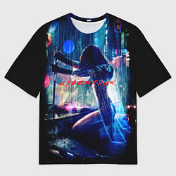 Футболка оверсайз мужская Cyberpunk девушка с катаной, цвет: 3D-принт
