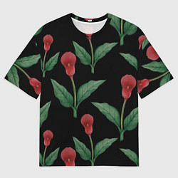 Футболка оверсайз мужская Красные каллы на черном, цвет: 3D-принт
