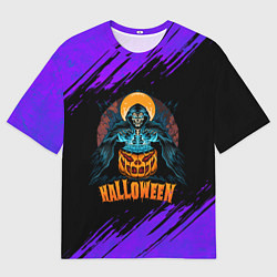 Мужская футболка оверсайз Ведьма колдует над тыквой