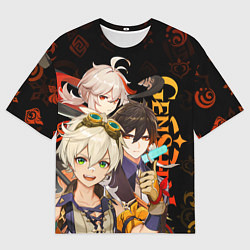 Мужская футболка оверсайз Genshin Impact: Беннет, Чжун Ли, Кадзуха